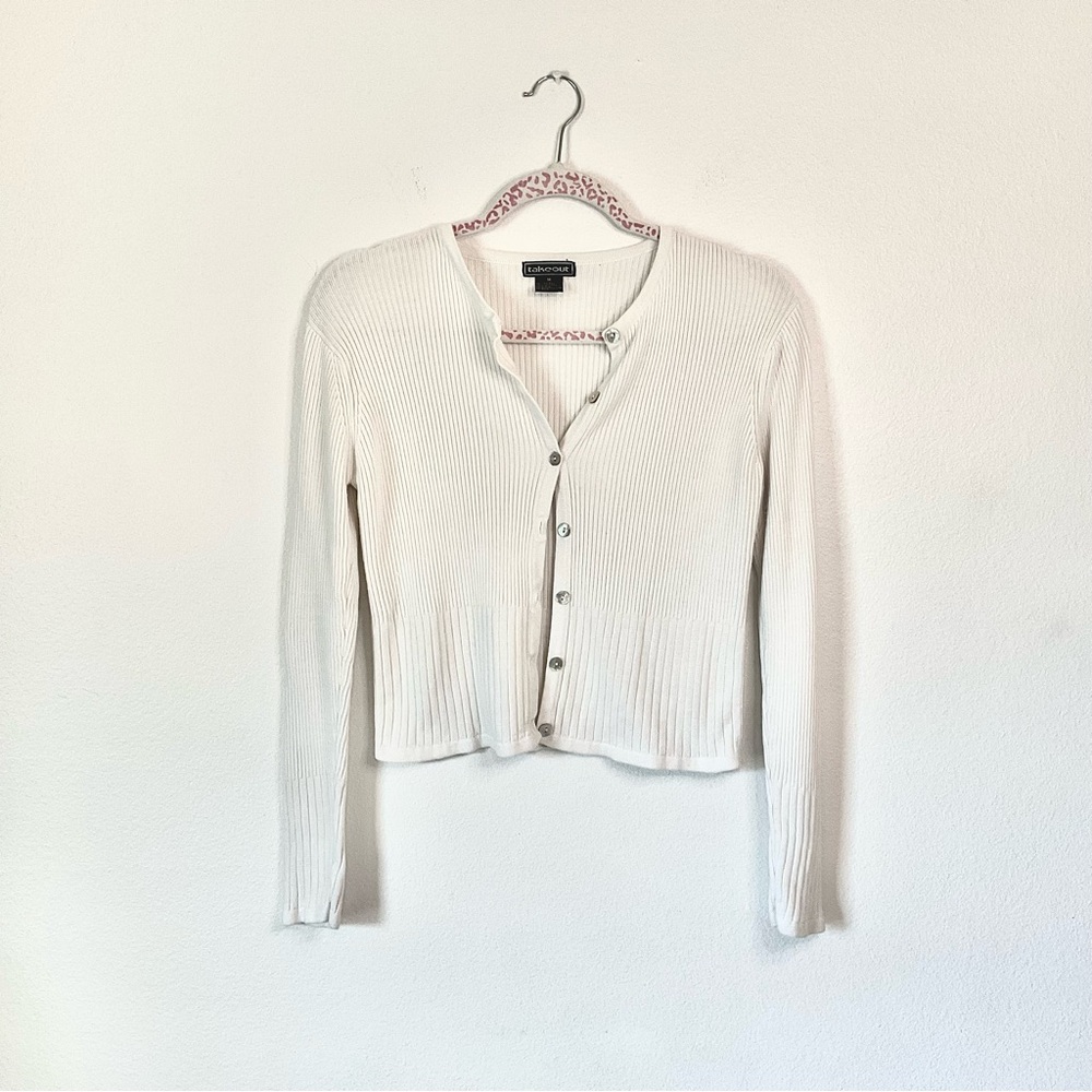 Takeout Open Button Up White Cardigan